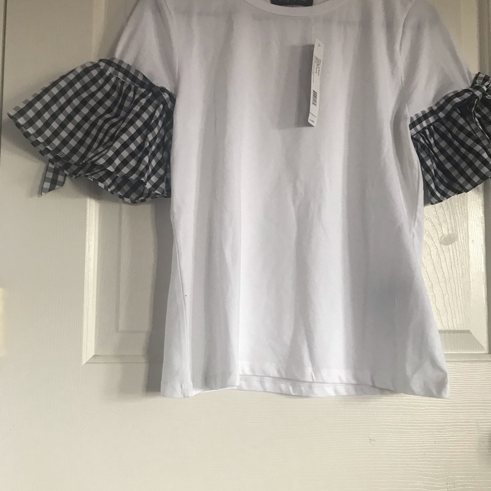 August Silk blouse with check bow sleeves women